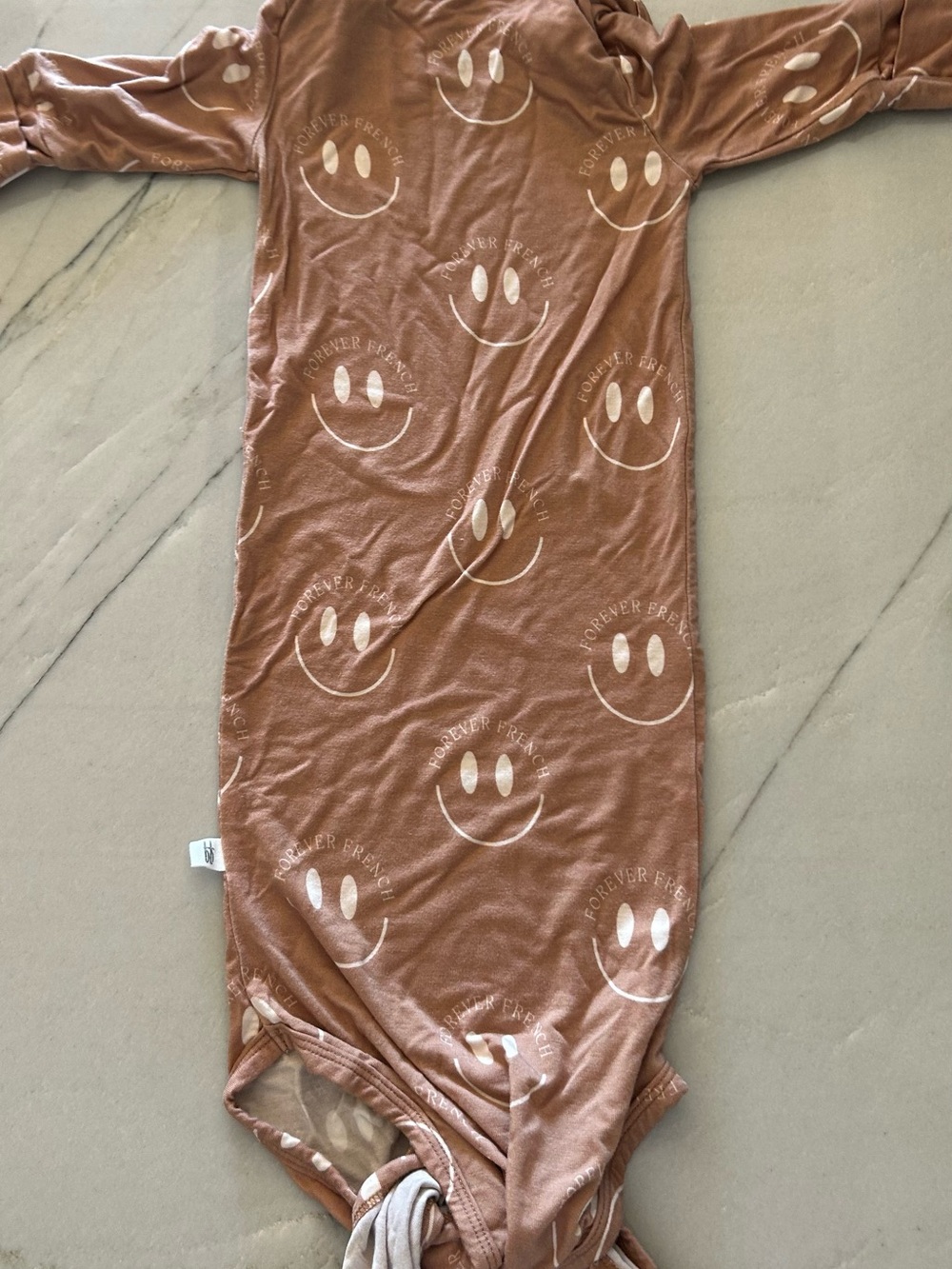 Forever French Knotted Bamboo Gown in Smiley Print - Warm Brown - Picture 4 of 4